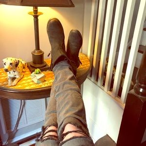 Double zip suede platform heel bootie